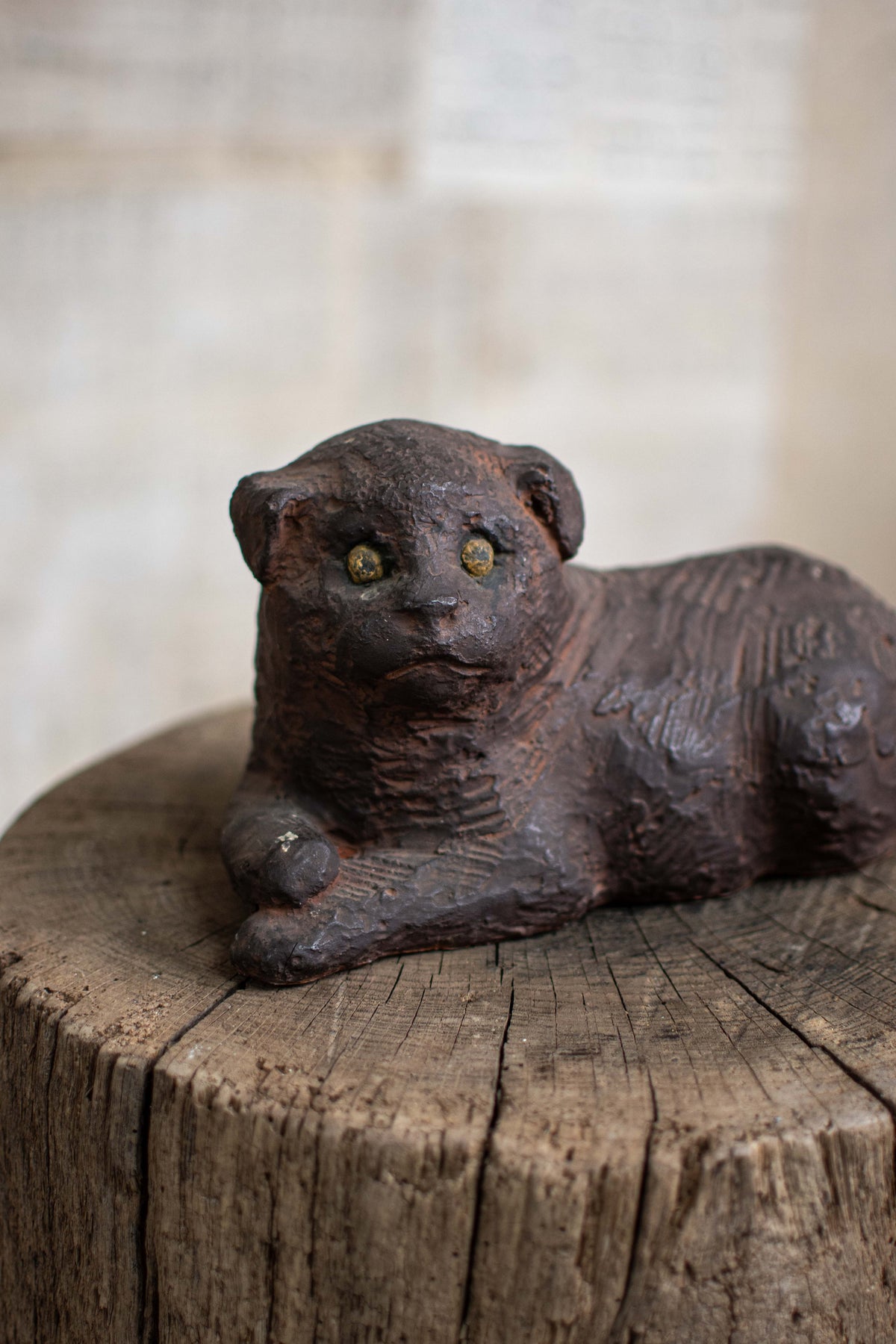 Studio Pottery Reclining Dog Figurine