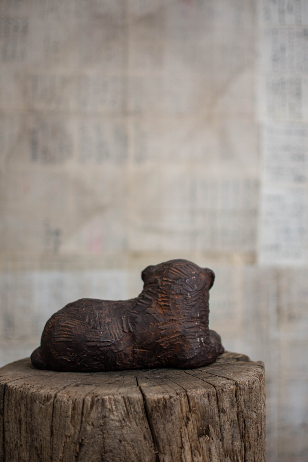 Studio Pottery Reclining Dog Figurine