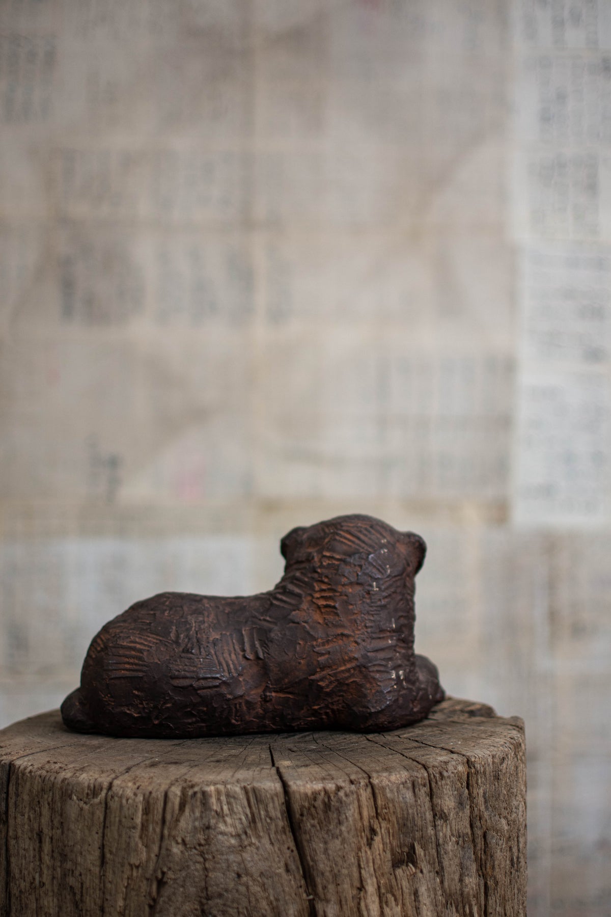 Studio Pottery Reclining Dog Figurine