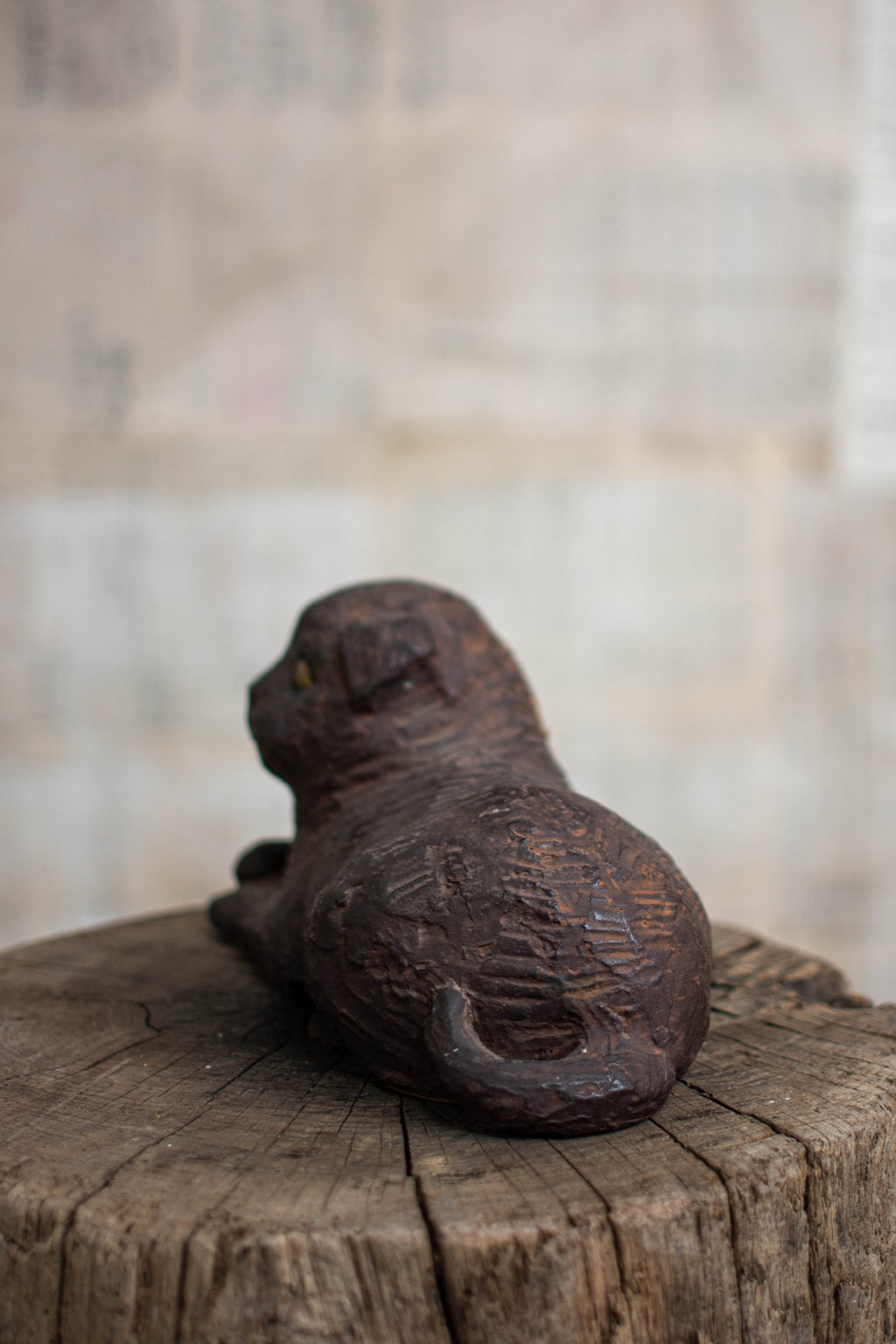 Studio Pottery Reclining Dog Figurine