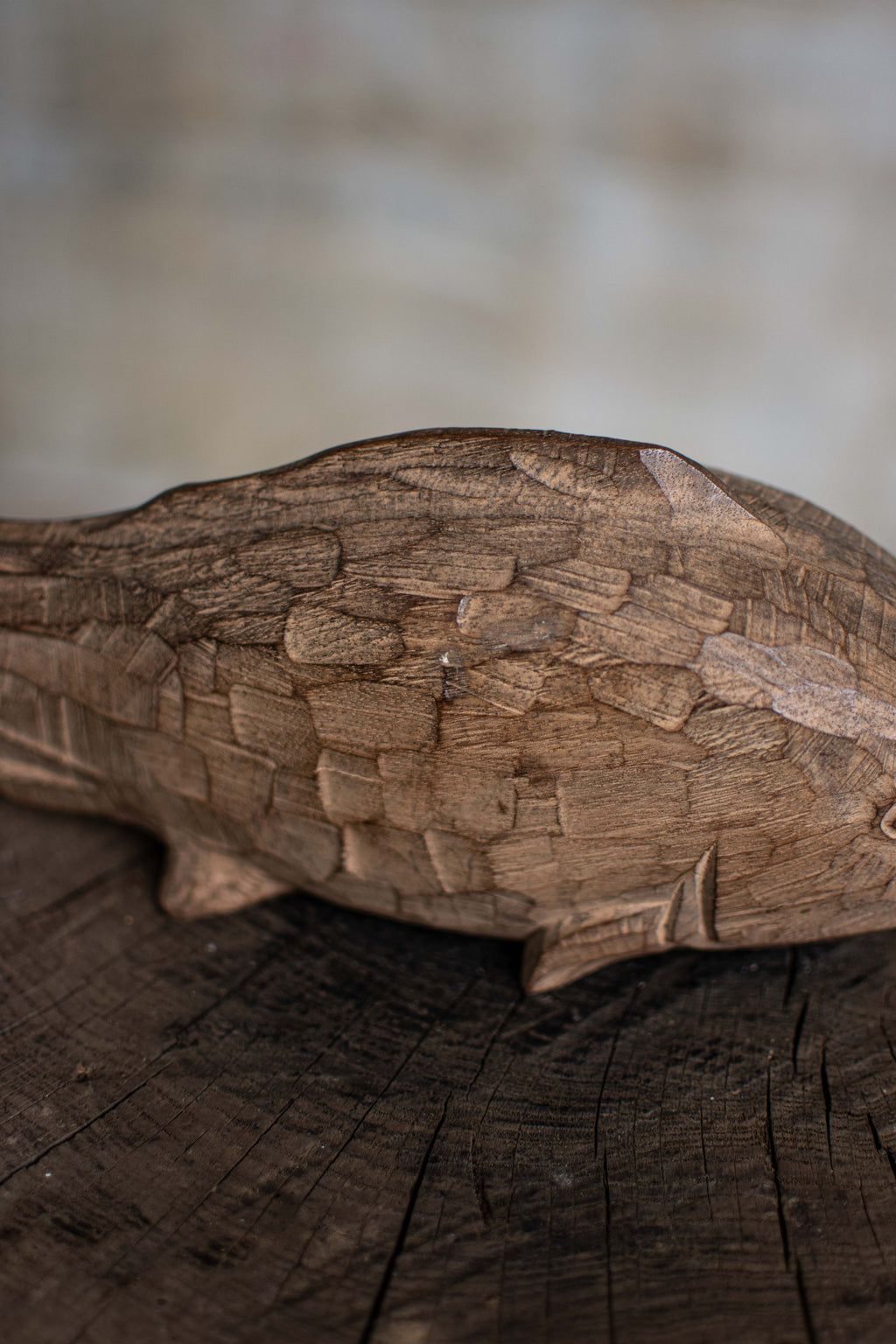 Hand-Carved Wooden Fish Figurine (Kibori)