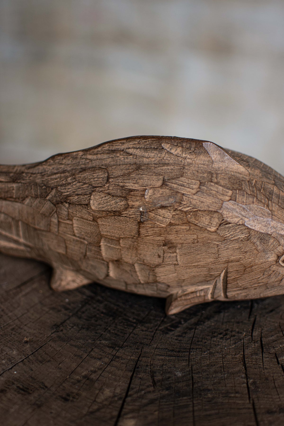 Hand-Carved Wooden Fish Figurine (Kibori)