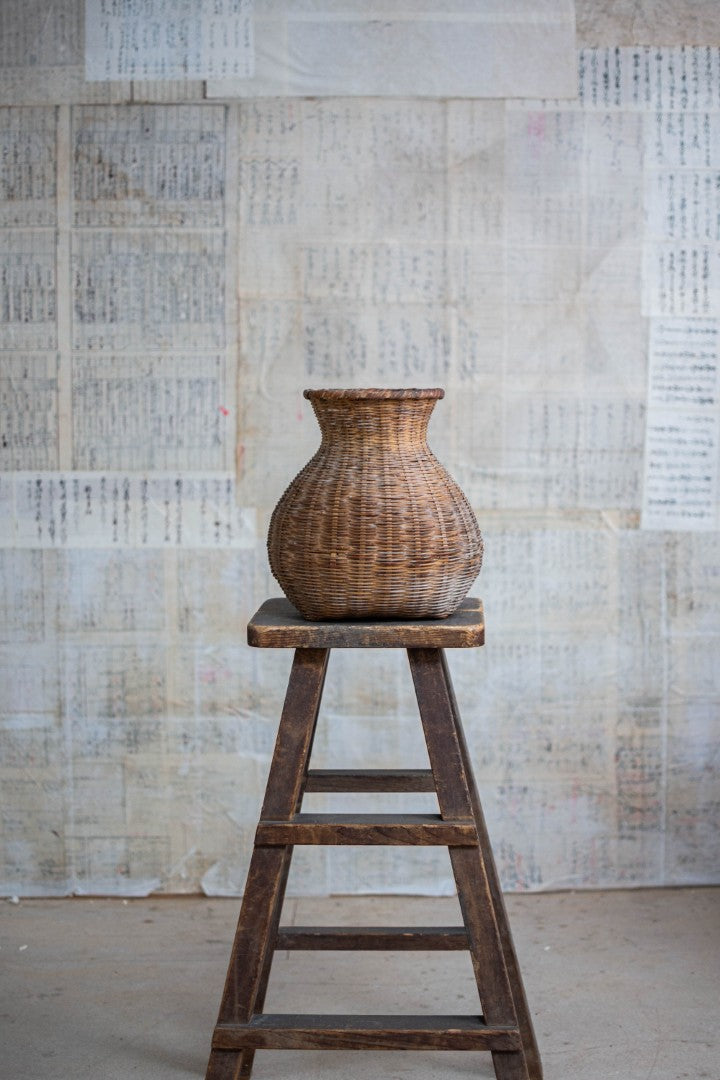 Antique Bamboo Basket - Biku Form Flower & Storage Vessel