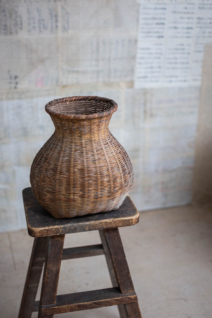 Antique Bamboo Basket - Biku Form Flower & Storage Vessel