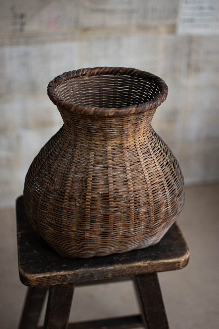 Antique Bamboo Basket - Biku Form Flower & Storage Vessel