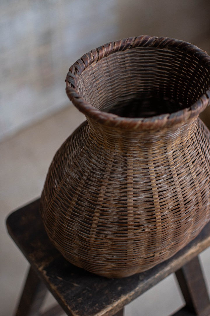 Antique Bamboo Basket - Biku Form Flower & Storage Vessel