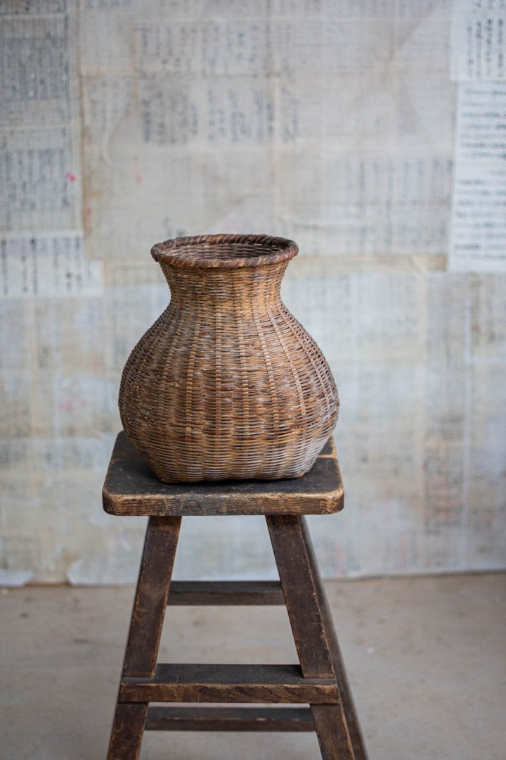 Antique Bamboo Basket - Biku Form Flower & Storage Vessel