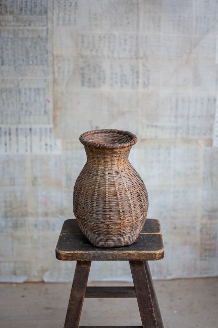 Antique Bamboo Basket - Biku Form Flower & Storage Vessel