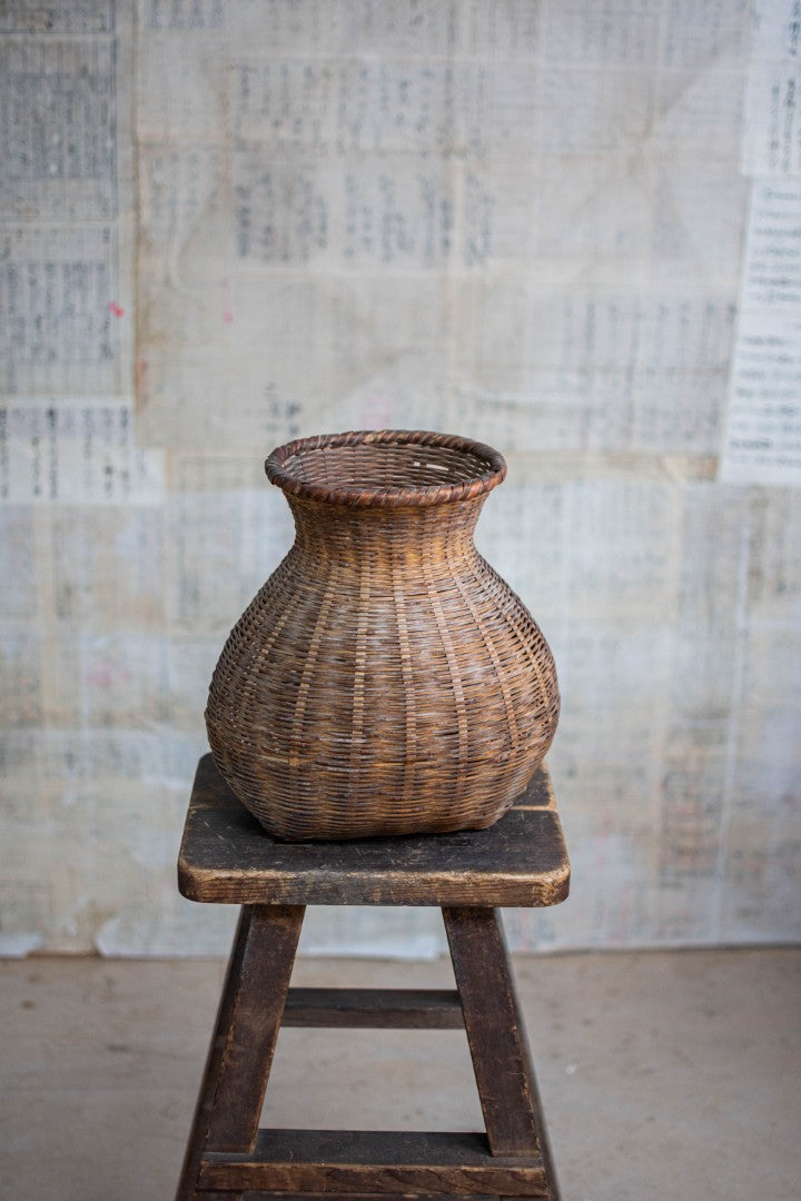 Antique Bamboo Basket - Biku Form Flower & Storage Vessel