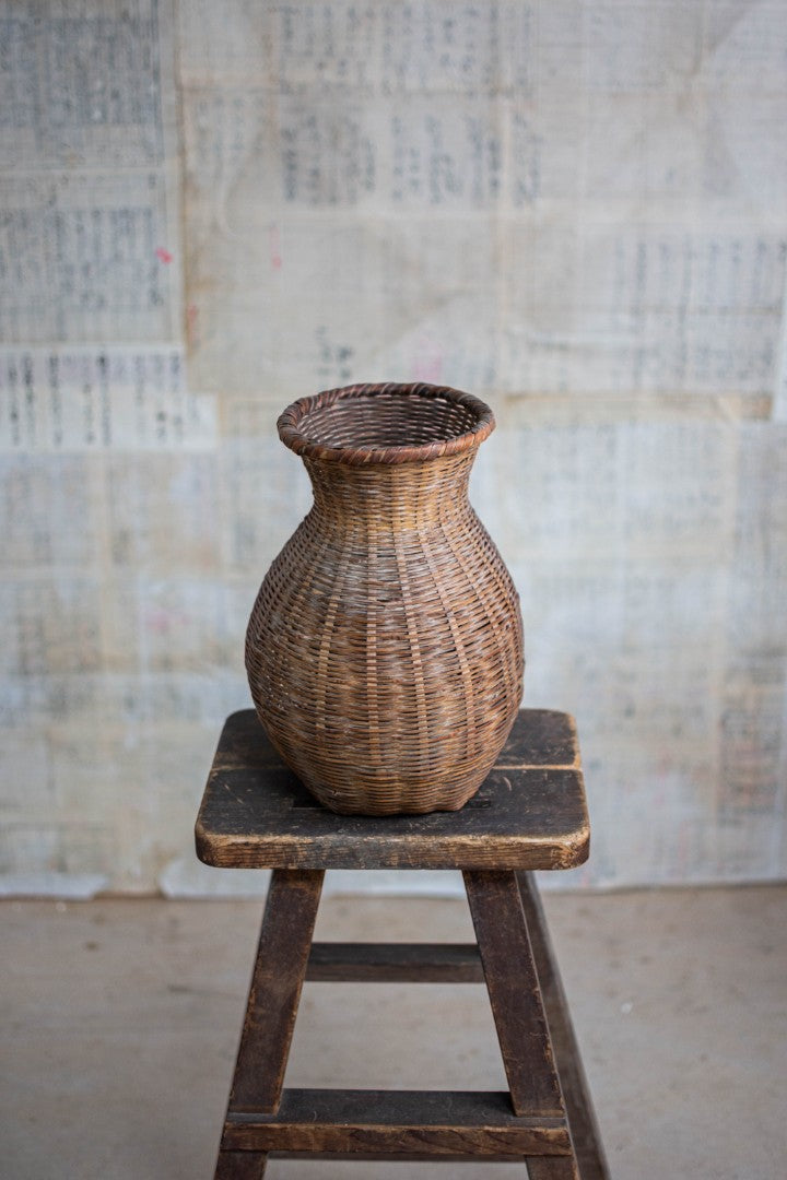 Antique Bamboo Basket - Biku Form Flower & Storage Vessel
