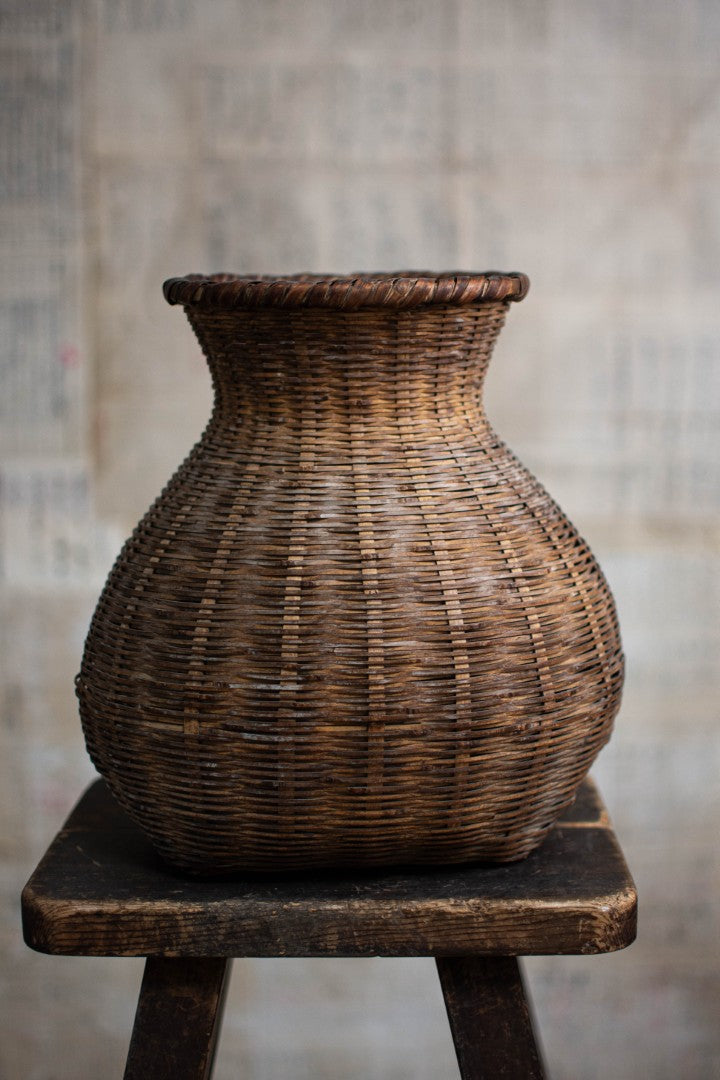 Antique Bamboo Basket - Biku Form Flower & Storage Vessel