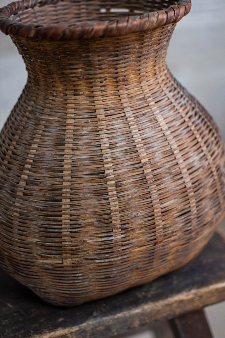 Antique Bamboo Basket - Biku Form Flower & Storage Vessel