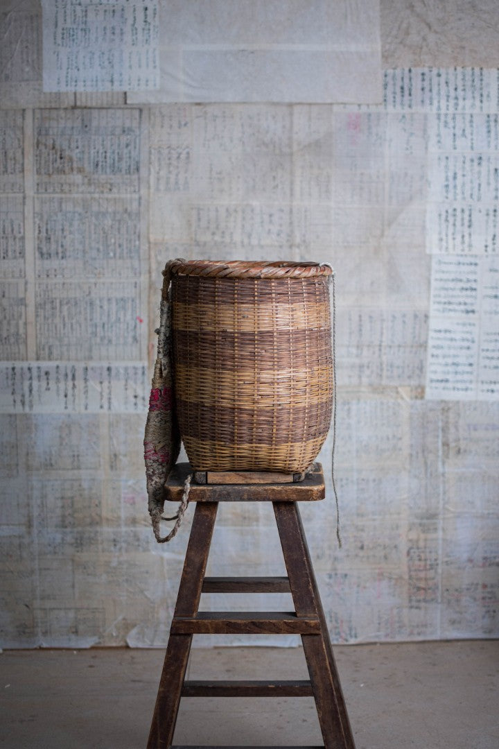 Antique Bamboo Backpack Basket – Woven Oiko Carrying Vessel