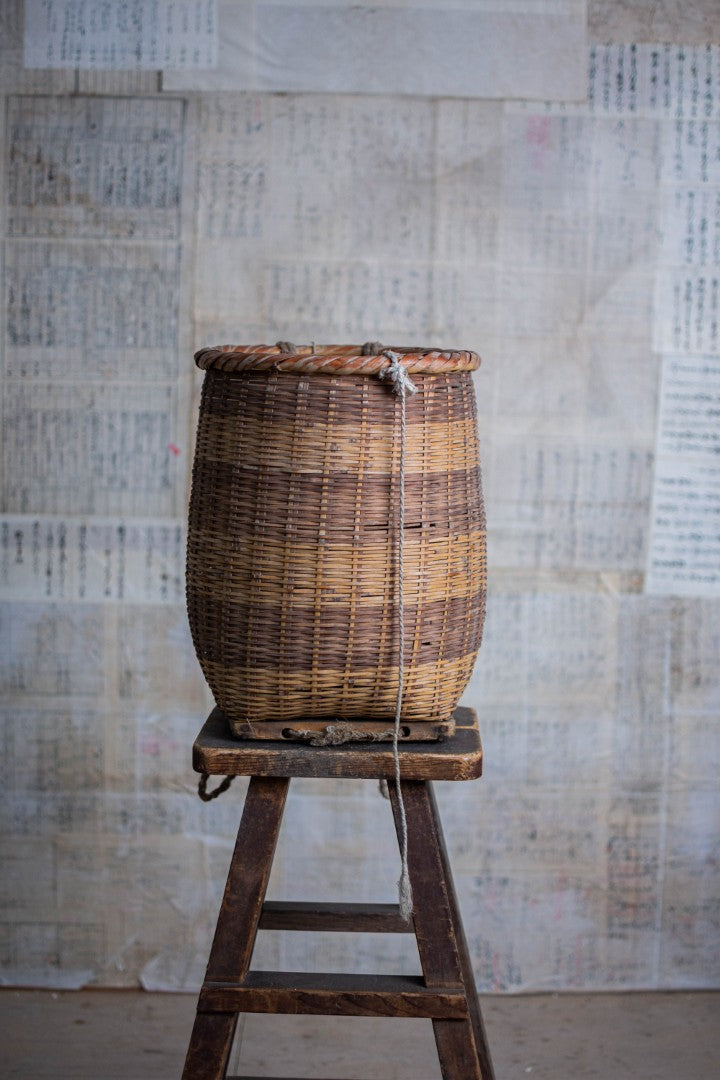 Antique Bamboo Backpack Basket – Woven Oiko Carrying Vessel