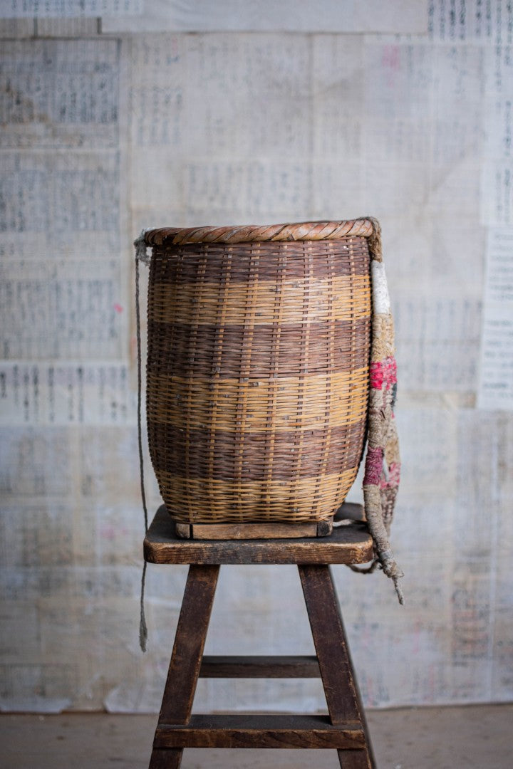Antique Bamboo Backpack Basket – Woven Oiko Carrying Vessel