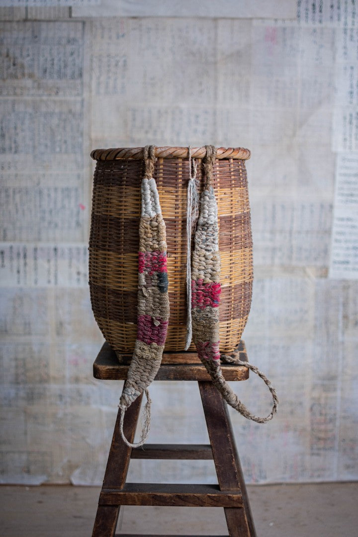 Antique Bamboo Backpack Basket – Woven Oiko Carrying Vessel
