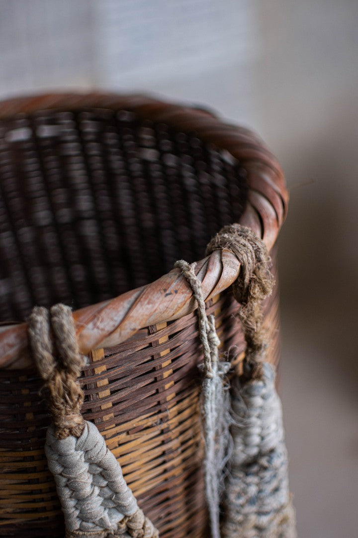 Antique Bamboo Backpack Basket – Woven Oiko Carrying Vessel