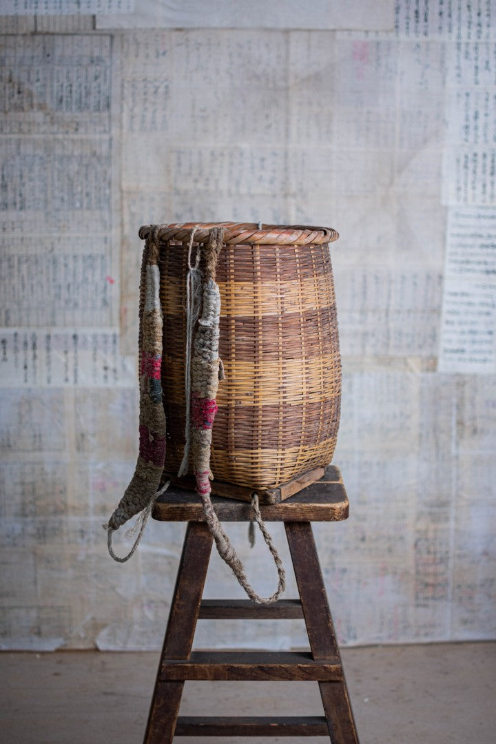 Antique Bamboo Backpack Basket – Woven Oiko Carrying Vessel