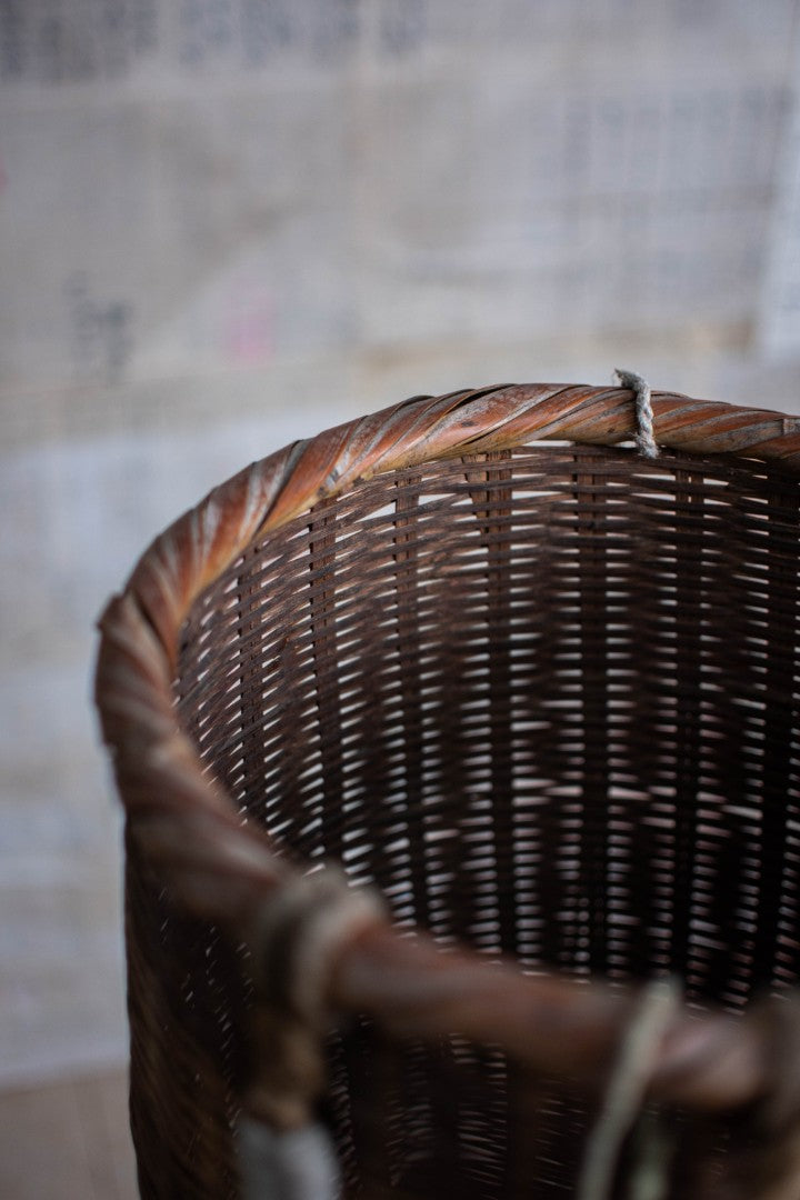 Antique Bamboo Backpack Basket – Woven Oiko Carrying Vessel