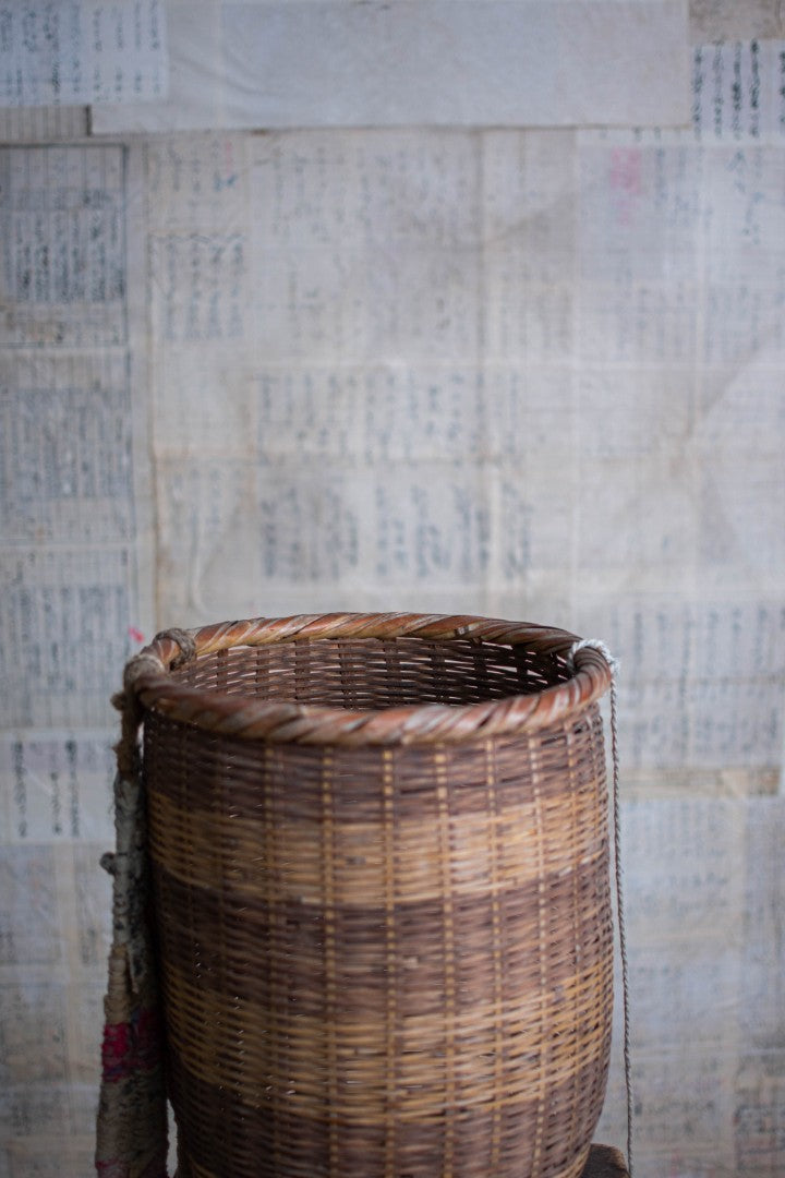 Antique Bamboo Backpack Basket – Woven Oiko Carrying Vessel