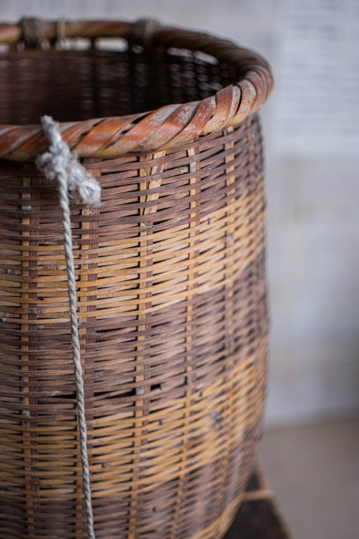 Antique Bamboo Backpack Basket – Woven Oiko Carrying Vessel
