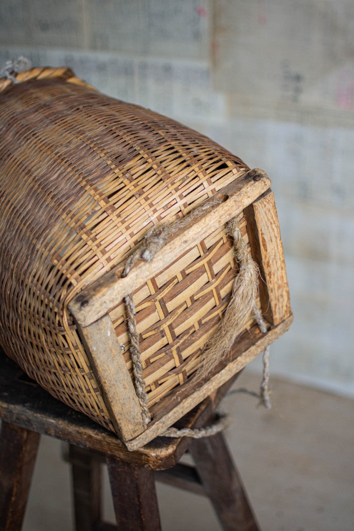 Antique Bamboo Backpack Basket – Woven Oiko Carrying Vessel