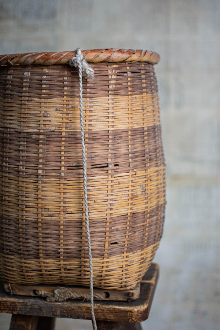Antique Bamboo Backpack Basket – Woven Oiko Carrying Vessel