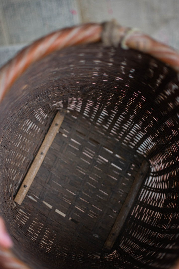 Antique Bamboo Backpack Basket – Woven Oiko Carrying Vessel