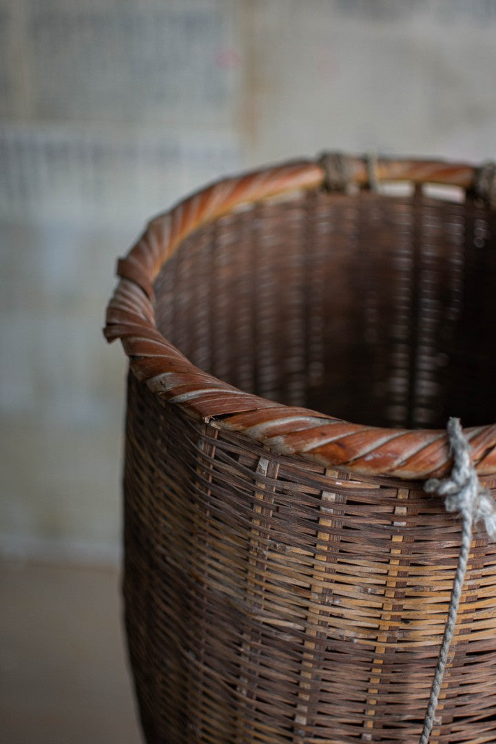 Antique Bamboo Backpack Basket – Woven Oiko Carrying Vessel