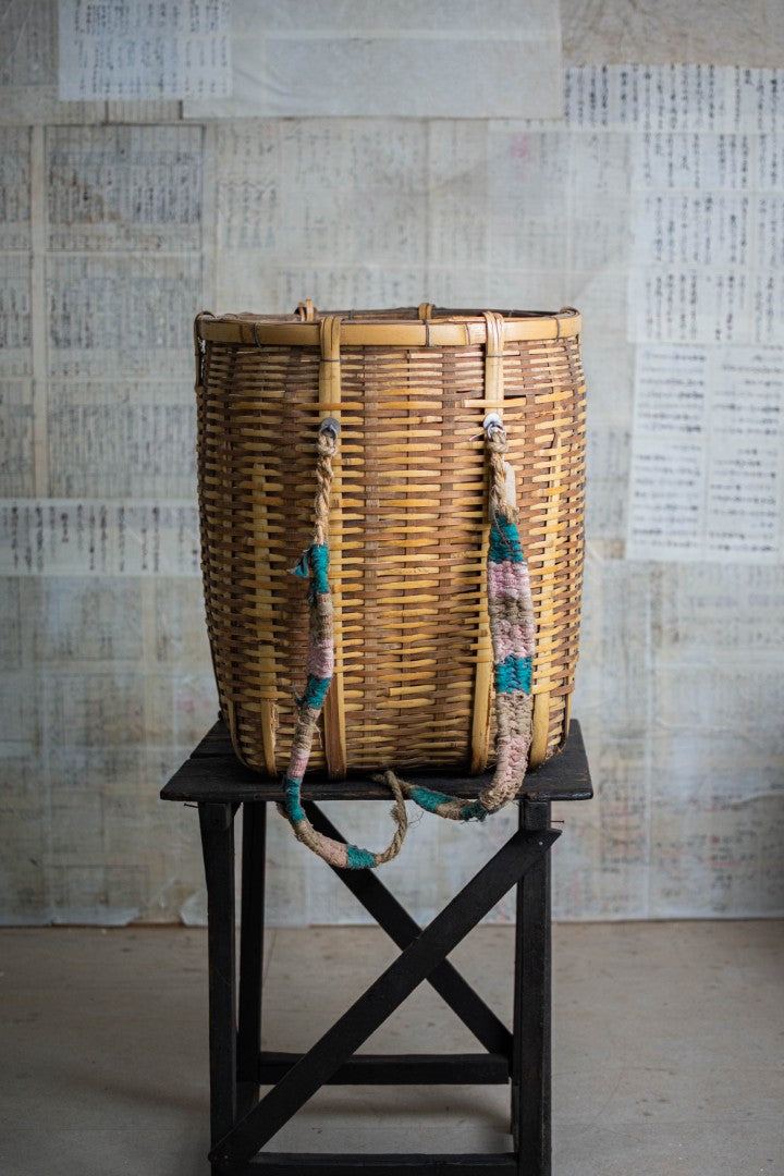 Antique Bamboo Backpack Basket – Woven Oiko Carrying Vessel