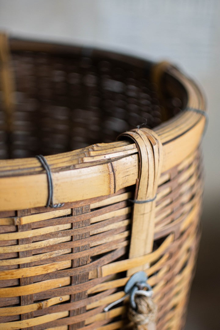 Antique Bamboo Backpack Basket – Woven Oiko Carrying Vessel