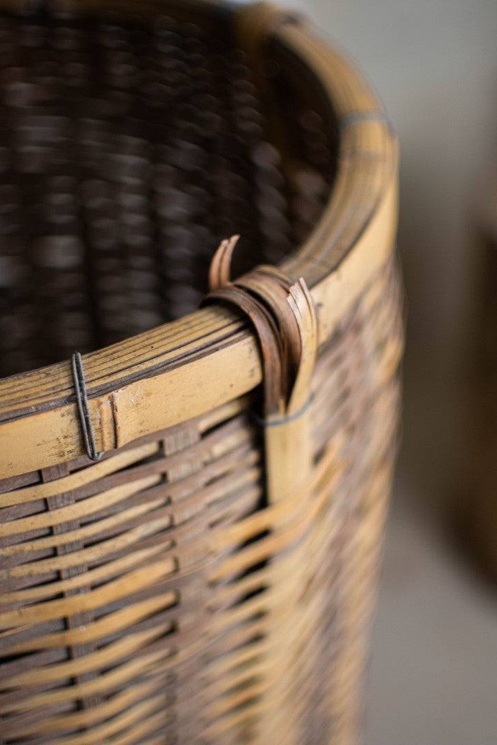 Antique Bamboo Backpack Basket – Woven Oiko Carrying Vessel