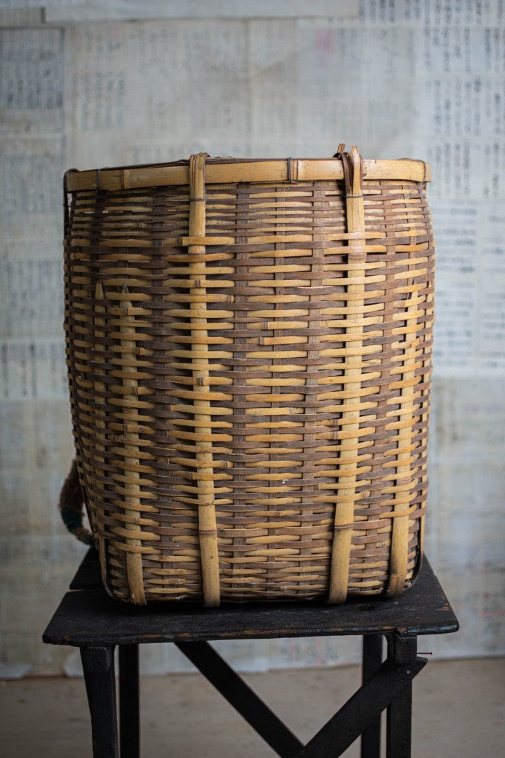 Antique Bamboo Backpack Basket – Woven Oiko Carrying Vessel