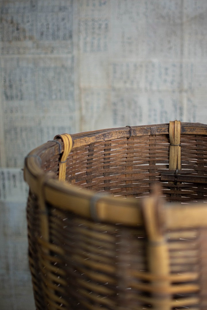 Antique Bamboo Backpack Basket – Woven Oiko Carrying Vessel