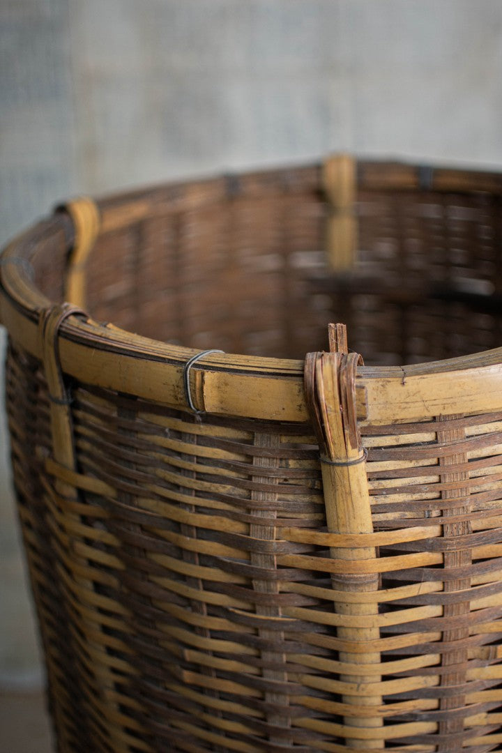 Antique Bamboo Backpack Basket – Woven Oiko Carrying Vessel