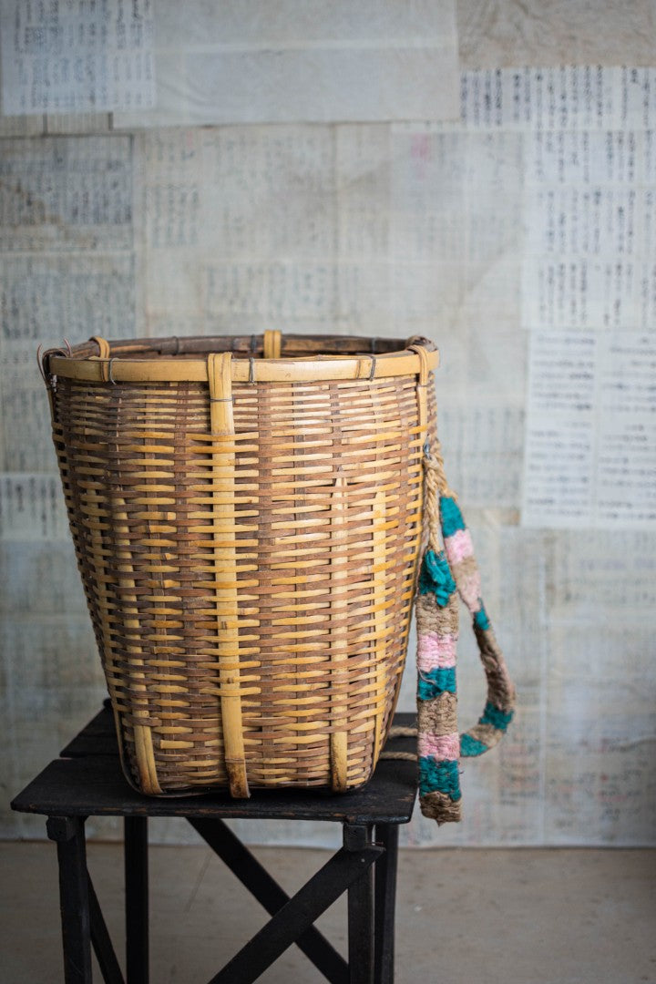 Antique Bamboo Backpack Basket – Woven Oiko Carrying Vessel
