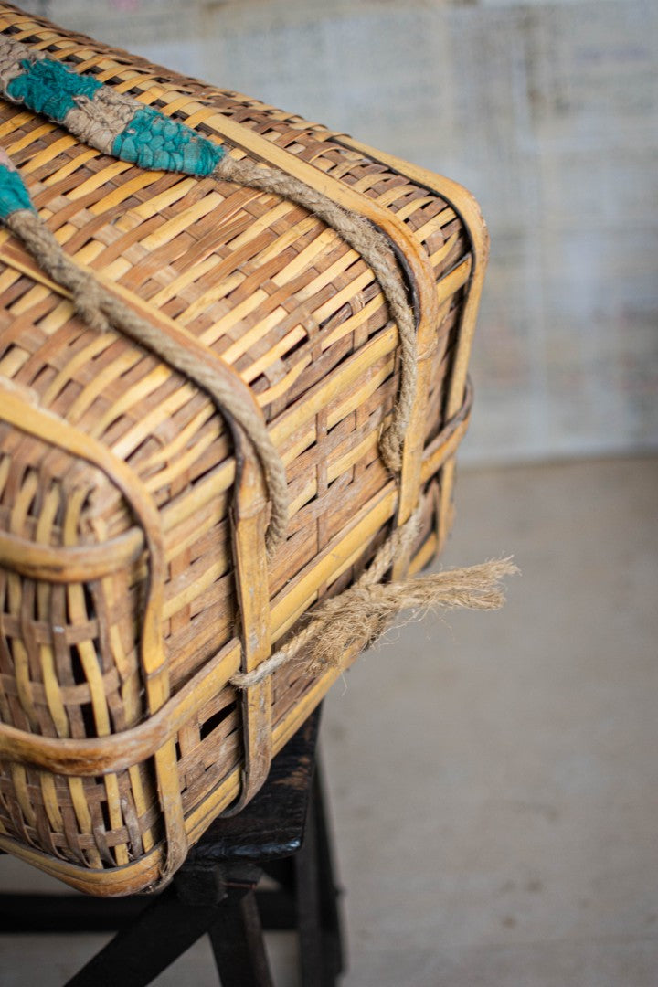 Antique Bamboo Backpack Basket – Woven Oiko Carrying Vessel