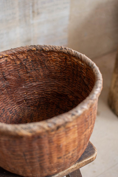 24cm Tall Ikkan-Bari Basket - Persimmon-dyed Utility Basket