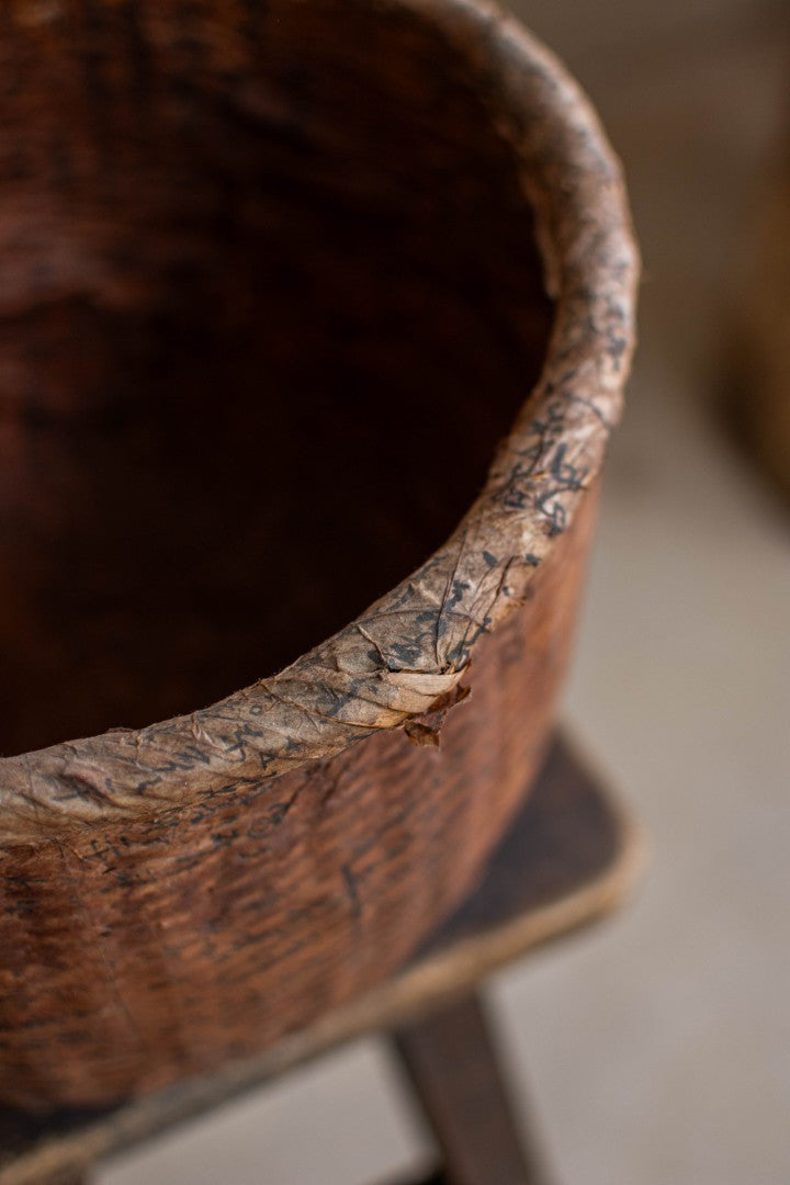 24cm Tall Ikkan-Bari Basket - Persimmon-dyed Utility Basket