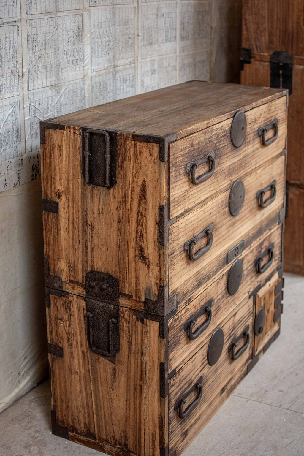 C1900 Weathered Antique Japanese Two-Section Tansu Chest