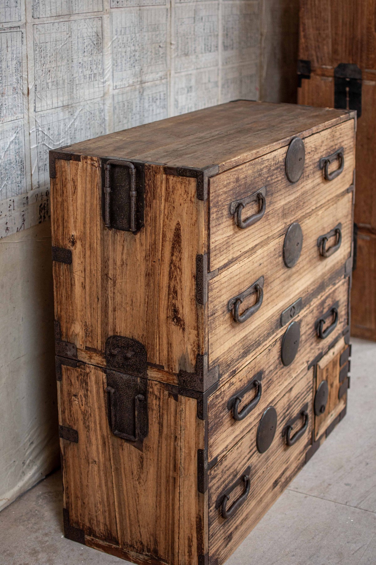 C1900 Weathered Antique Japanese Two-Section Tansu Chest