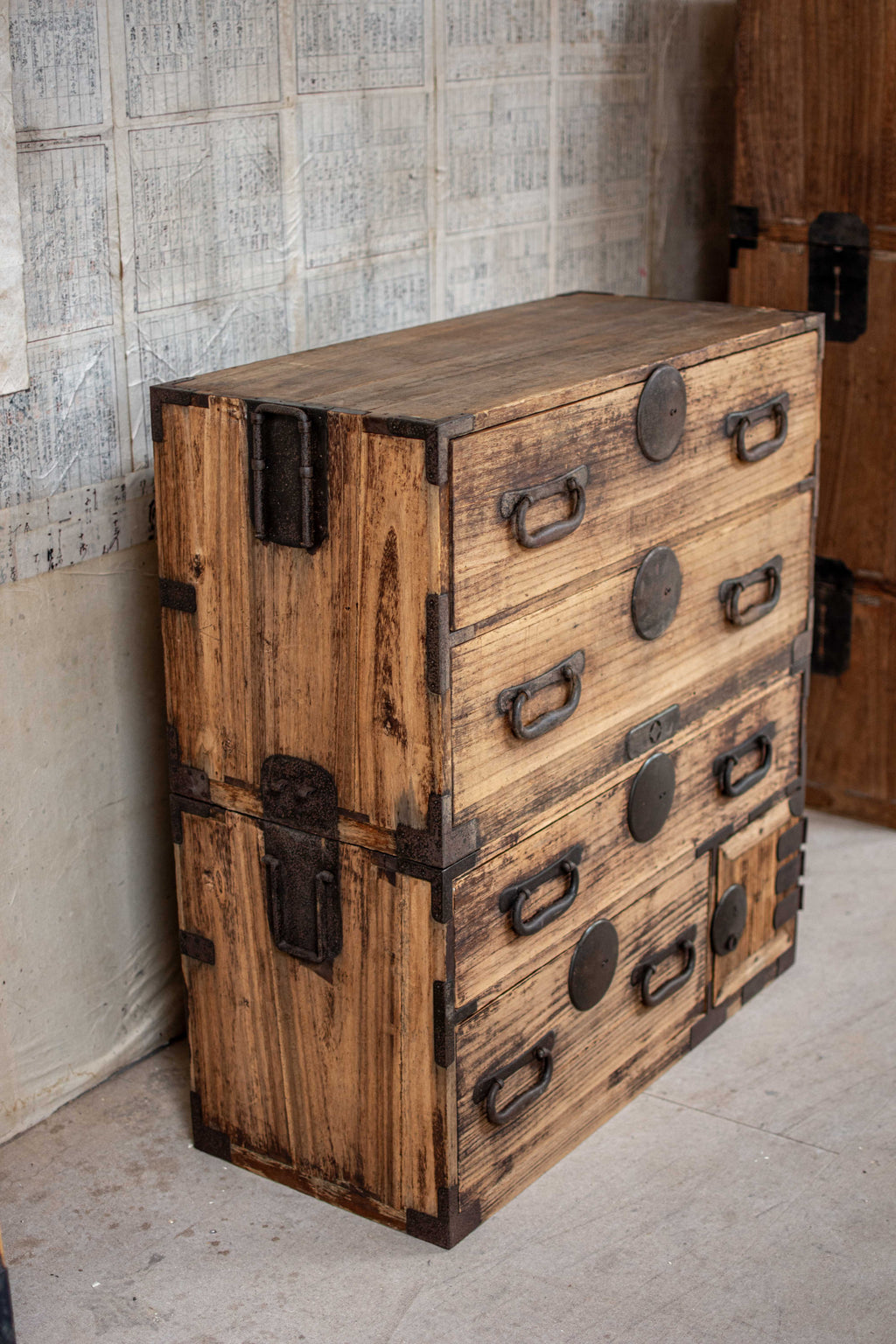 C1900 Weathered Antique Japanese Two-Section Tansu Chest