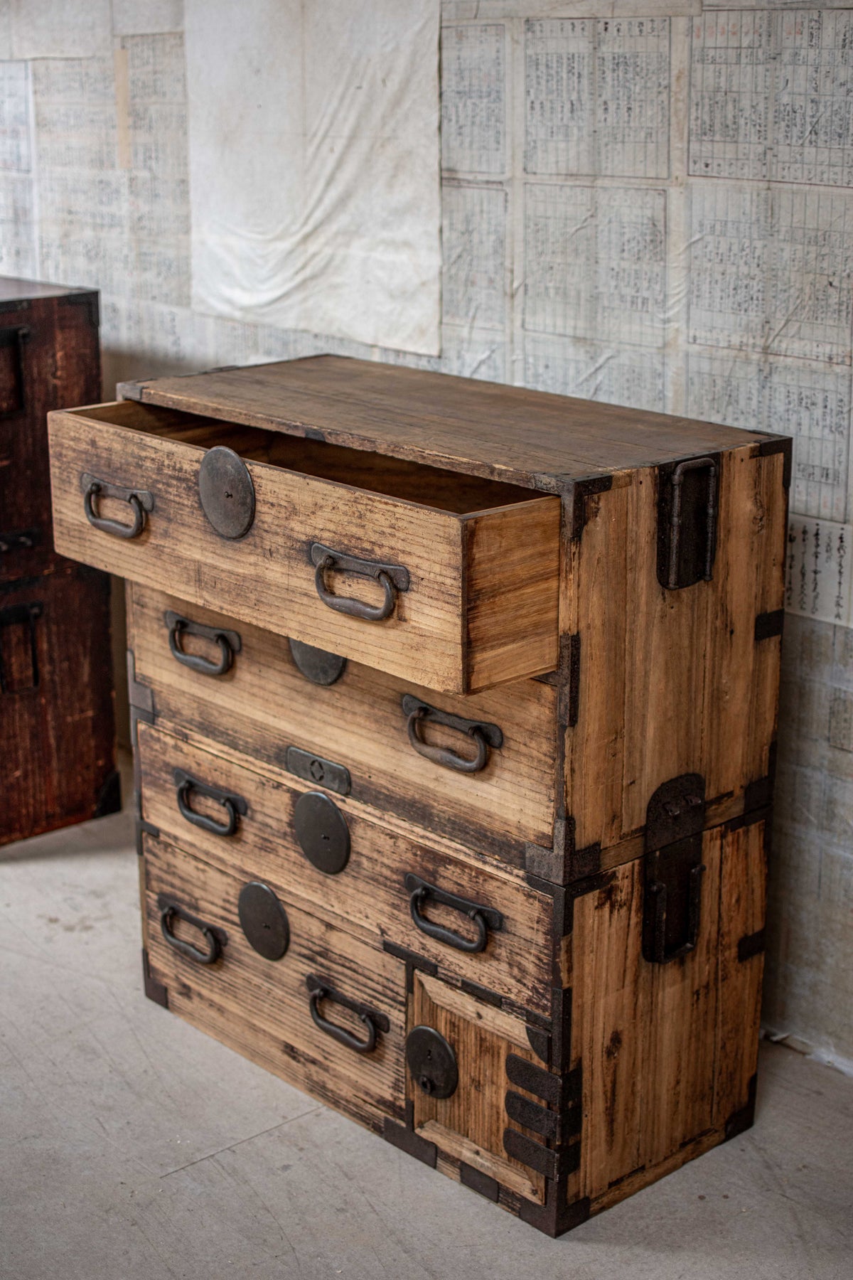 C1900 Weathered Antique Japanese Two-Section Tansu Chest