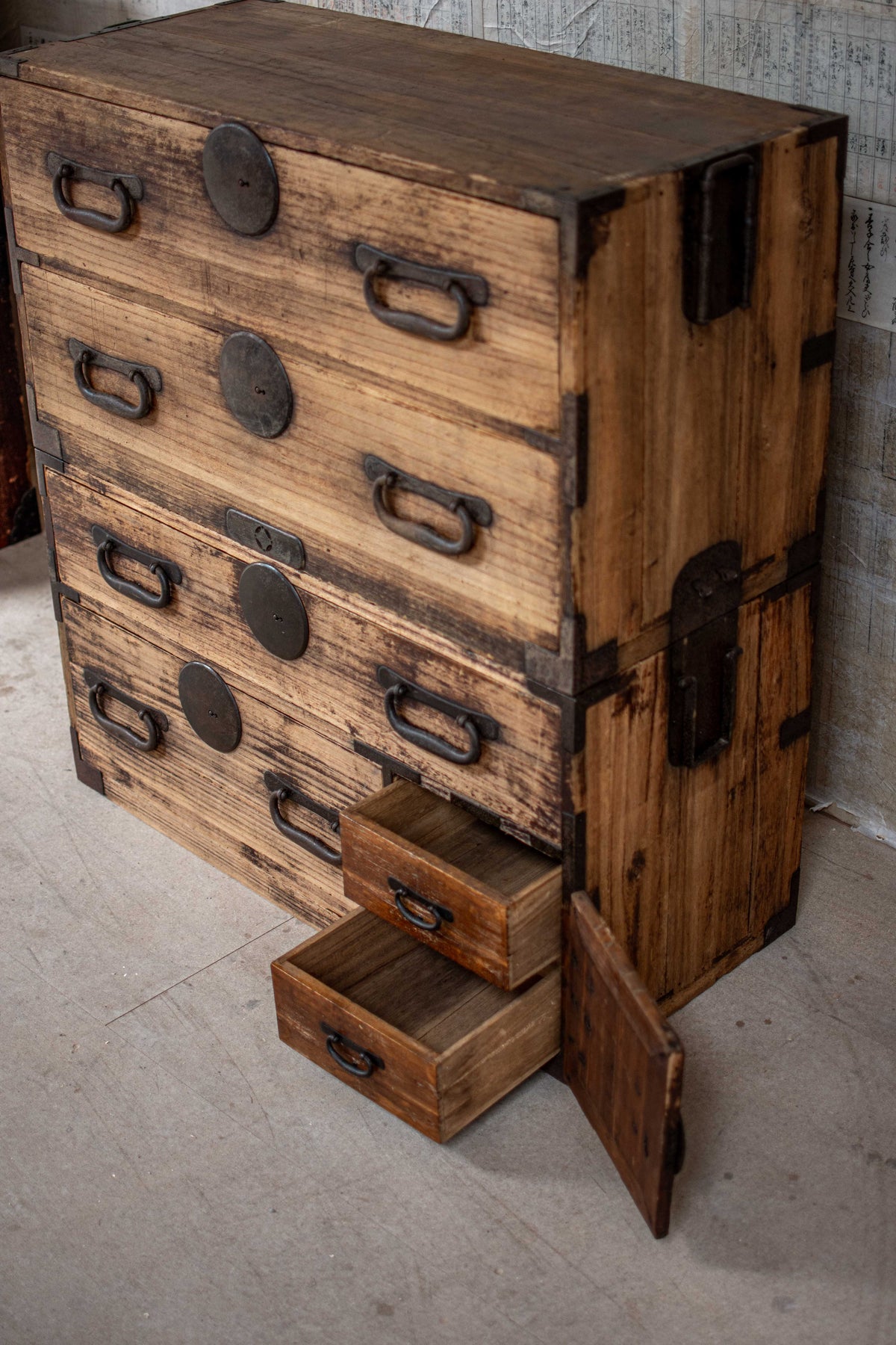 C1900 Weathered Antique Japanese Two-Section Tansu Chest