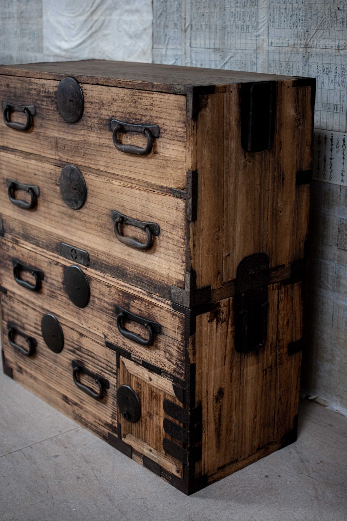 C1900 Weathered Antique Japanese Two-Section Tansu Chest