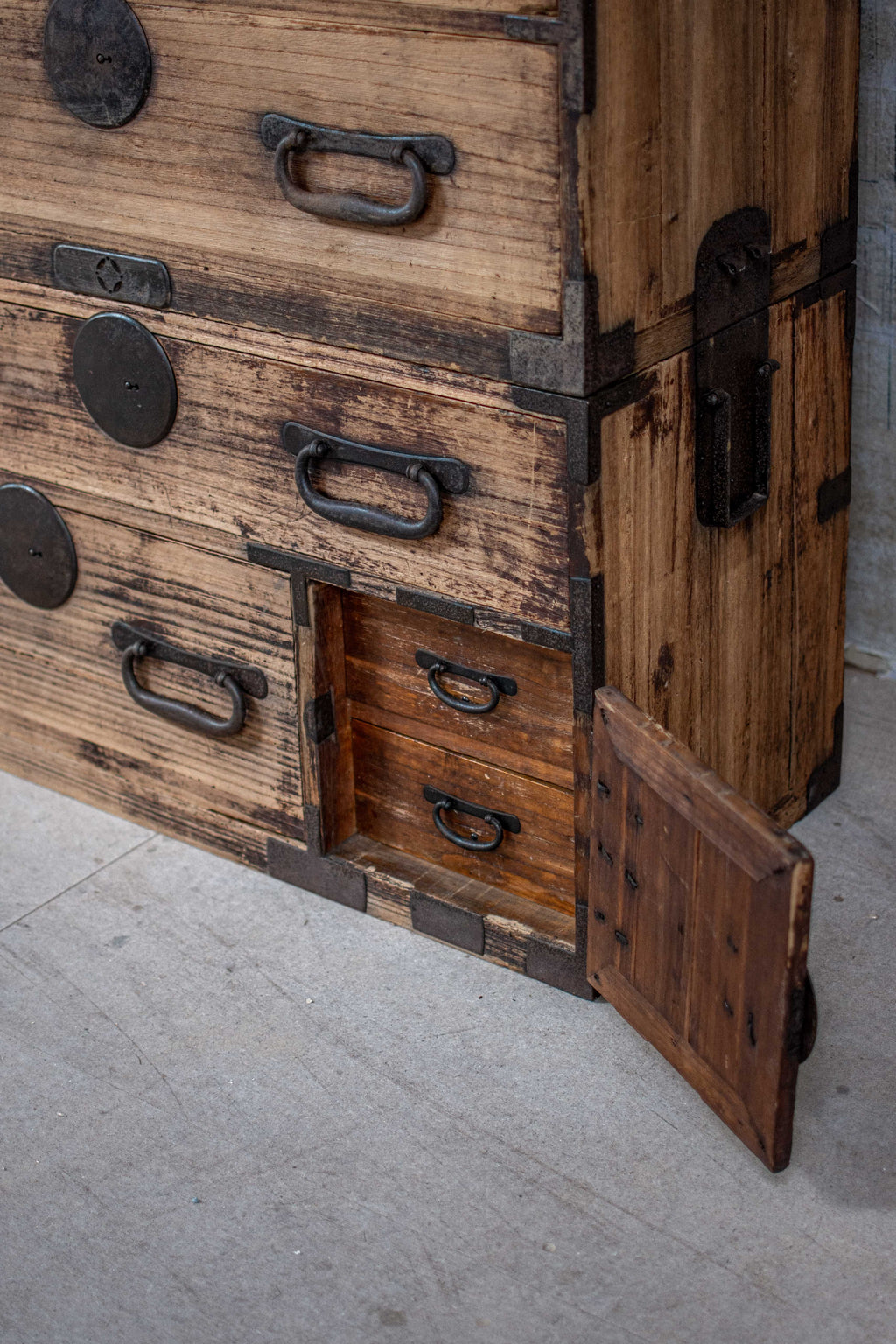 C1900 Weathered Antique Japanese Two-Section Tansu Chest