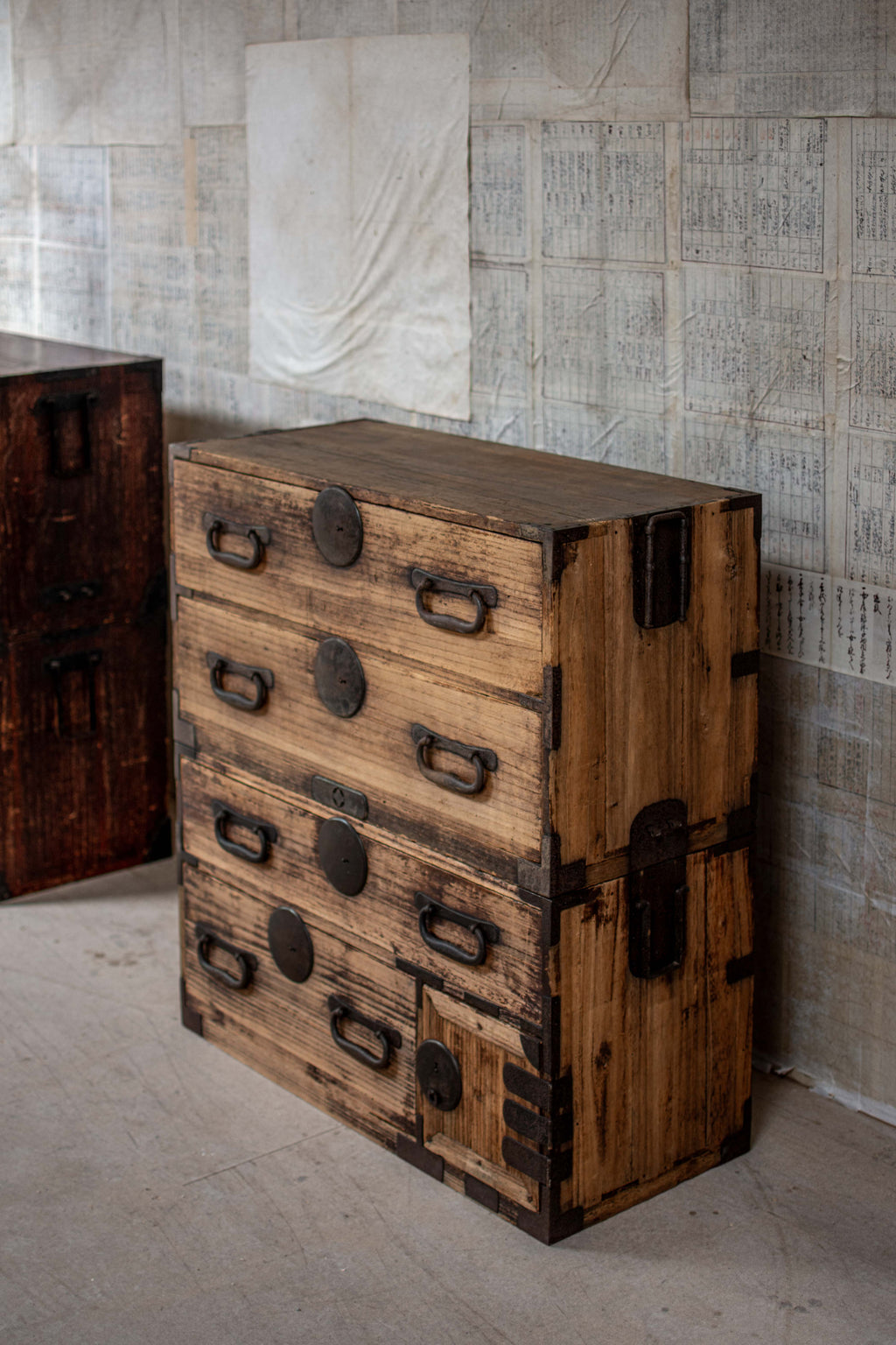 C1900 Weathered Antique Japanese Two-Section Tansu Chest