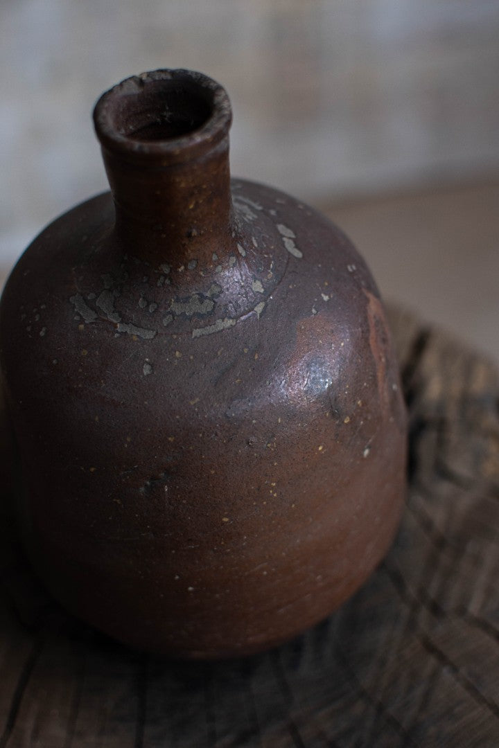 Early 20C Wabi-sabi Sake Bottle - Bizen Ware Tokkuri