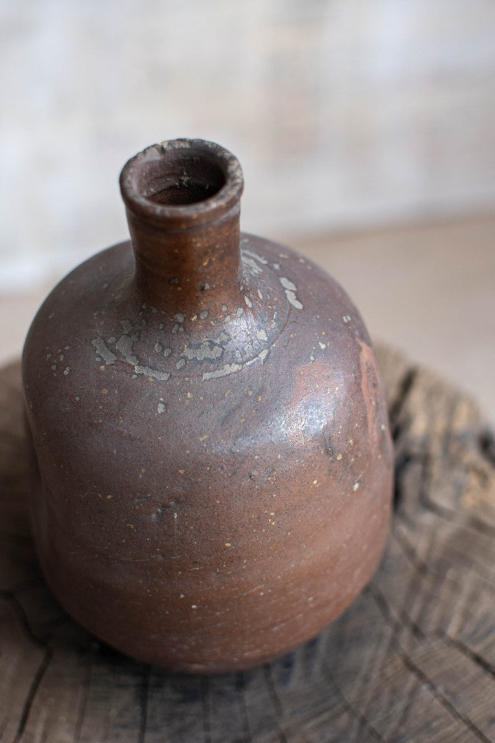 Early 20C Wabi-sabi Sake Bottle - Bizen Ware Tokkuri