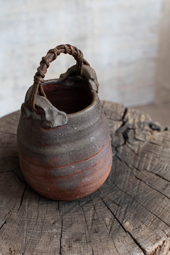 Bizen Ware Tsuru-Tsuki Hanaire - Handled Flower Vase
